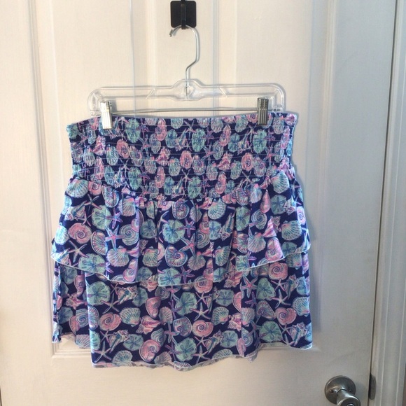 Simply Southern Blue and Pink Shell Print Ruffled‎ Skirt Size XL - Picture 1 of 6